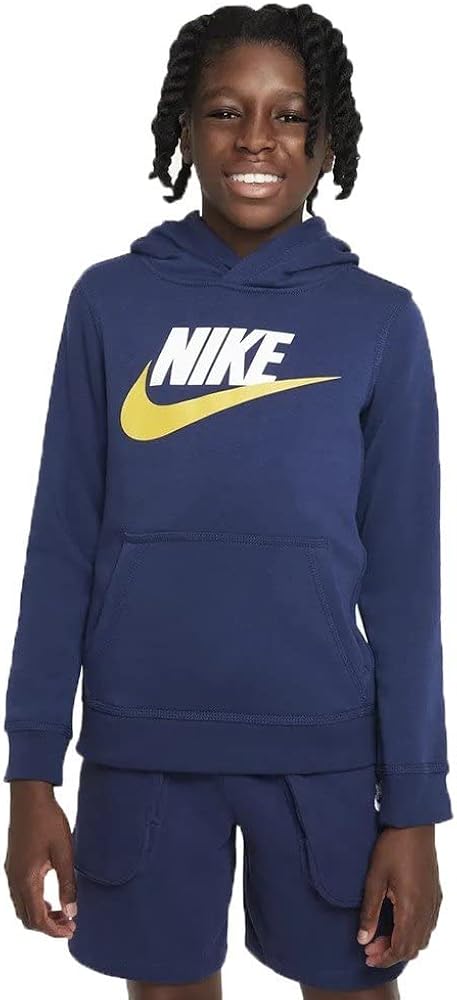 Nike Boys Sportswear Club+ Hbr Pullover Hoodie Extended Plus Sizes (as1, alpha, s, regular, Midnight Navy/White)