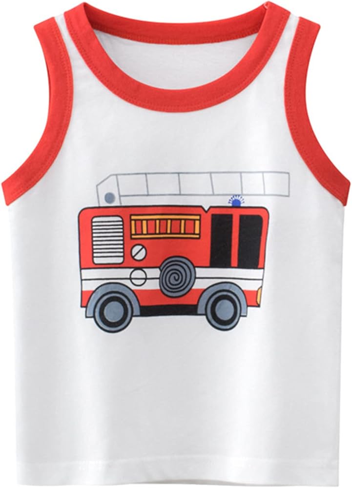 Toddler Kids Baby Boys Girls Bus Cars Spacecraft Sleeveless Crewneck Vest T Shirts Tops Tee Clothes for