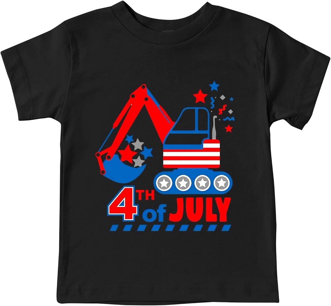 Toddler Boys 4th of July Text Excavator Print T Shirts American Flag Shirt Kids Independence Day Patriotic Short