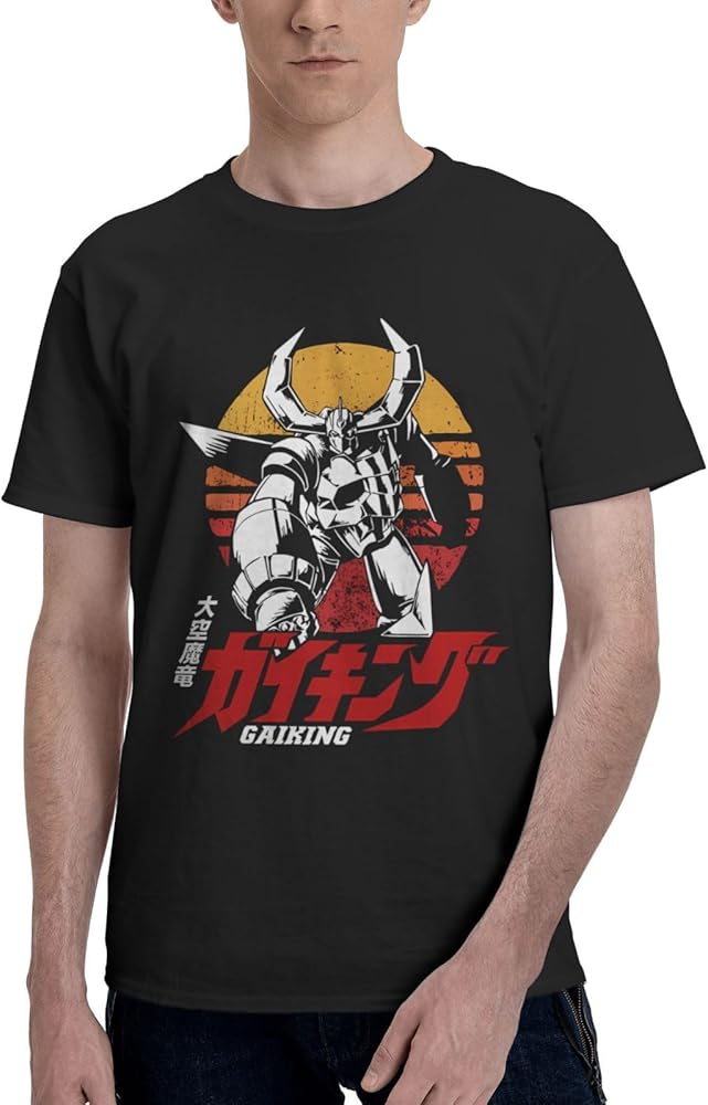 Anime T Shirts Gaiking Mens Summer Cotton Tee Crew Neck Short Sleeve T-Shirt Black