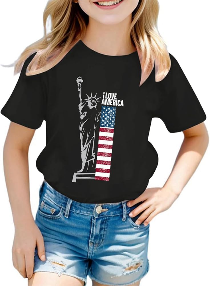 Boys Girls 4th of July Toddler Tees Patriotic Print Tees Shirt Novelty Short Sleeve Crewneck Independence Day Tops Tees 3-10 Years,4Th of July Shirt Kids,4Th July Shirts for Boys Black