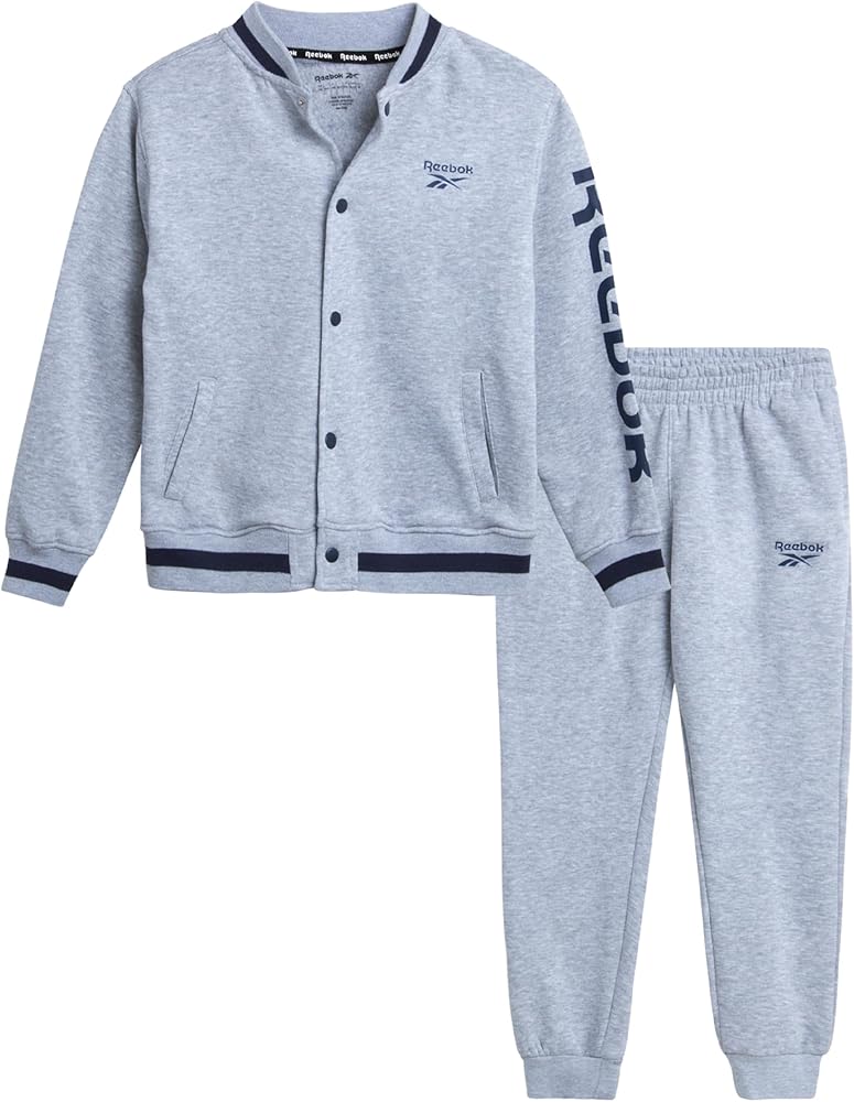 Reebok Boys' Pants Set - 2 Piece Fleece Varsity Jacket and Jogger Sweatpants - Outerwear Sweatshirt and Pants for Boys (8-12)