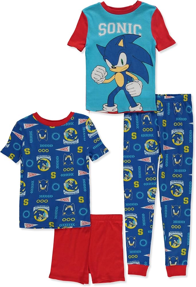 Boys Sonic the Hedgehog Blue Cotton 4 Piece Pajamas