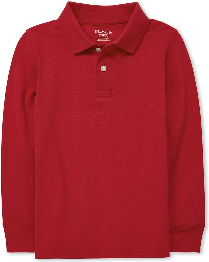 The Children's Place Boys' Single Long Sleeve Pique Polo, Classic Red, Large (Husky)