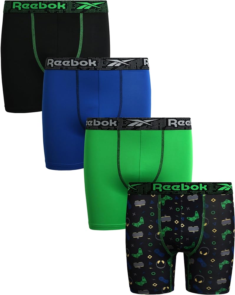 Reebok Boys Boxer Briefs - 4 Pack Performance Stretch Soft Comfort Boys Underwear - Breathable Active Boxers for Boys (6-18)