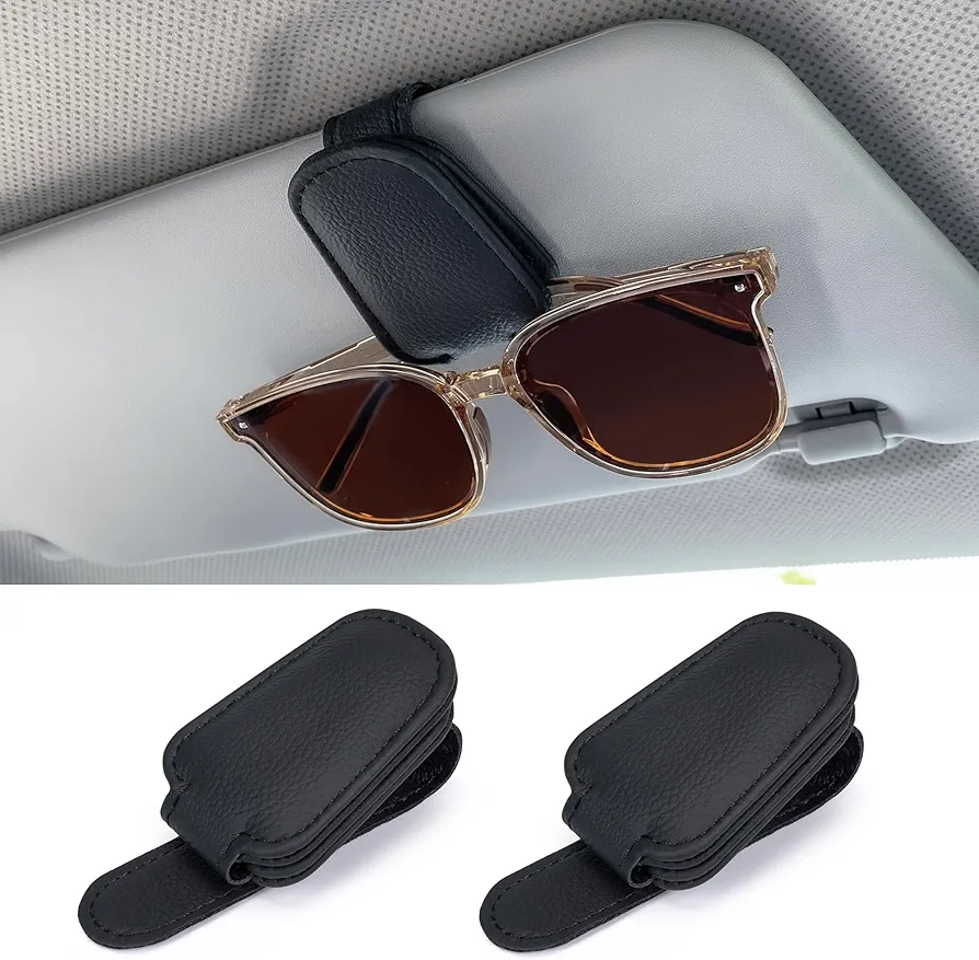 Sunglasses Holders for Car Sun Visor, 2pack Magnetic Leather Glasses Eyeglass Hanger Clip for Car, Visor Sunglasses Holder Clip Car Accessories for Truck