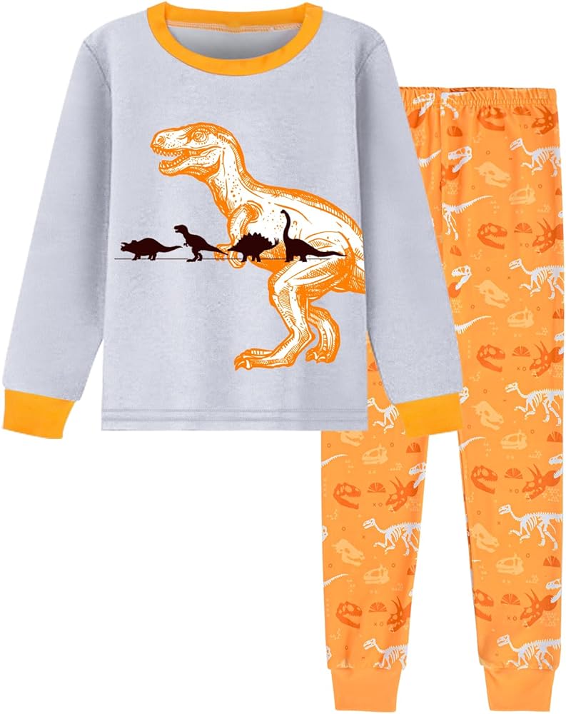 Fiodrimy Boys Pajamas 2 Pieces Pajama Set for Boy Dinosuar Long Set Sleepwear Soft & Cute for Kids 3-8 Years