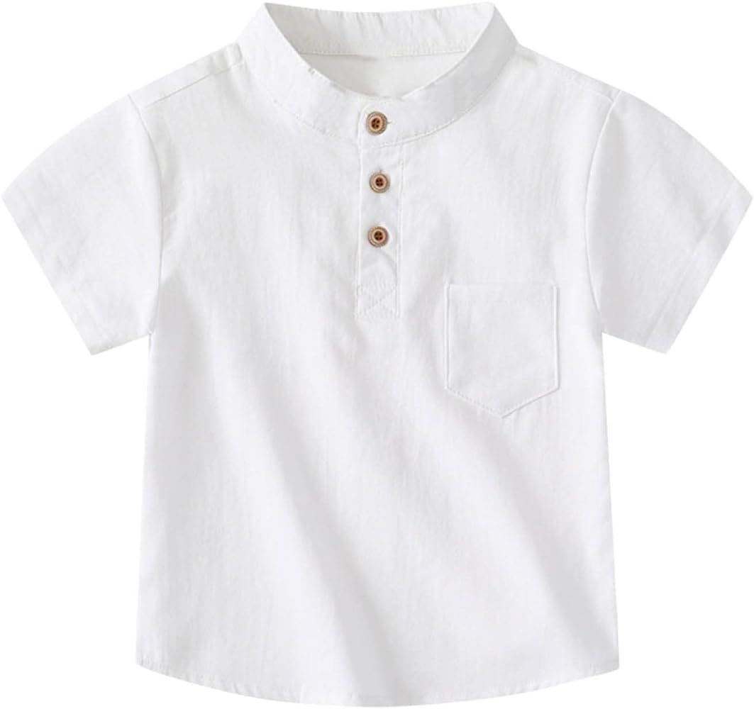 Toddler Baby Boys Cotton Solid Color Shirts Kids Button Short Sleeve Collared Dress Fashion Shirts Summer Clothes