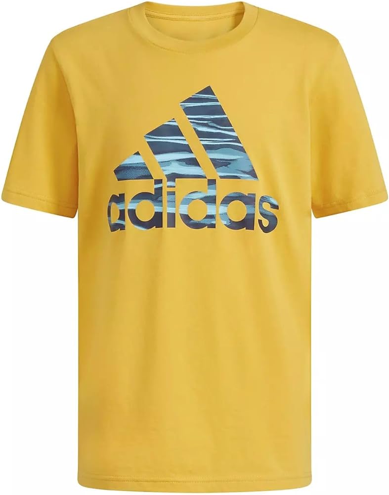 adidas Boys' Short Sleeve Cotton Camo BoS Logo T-Shirt (Large, Preloved Yellow)