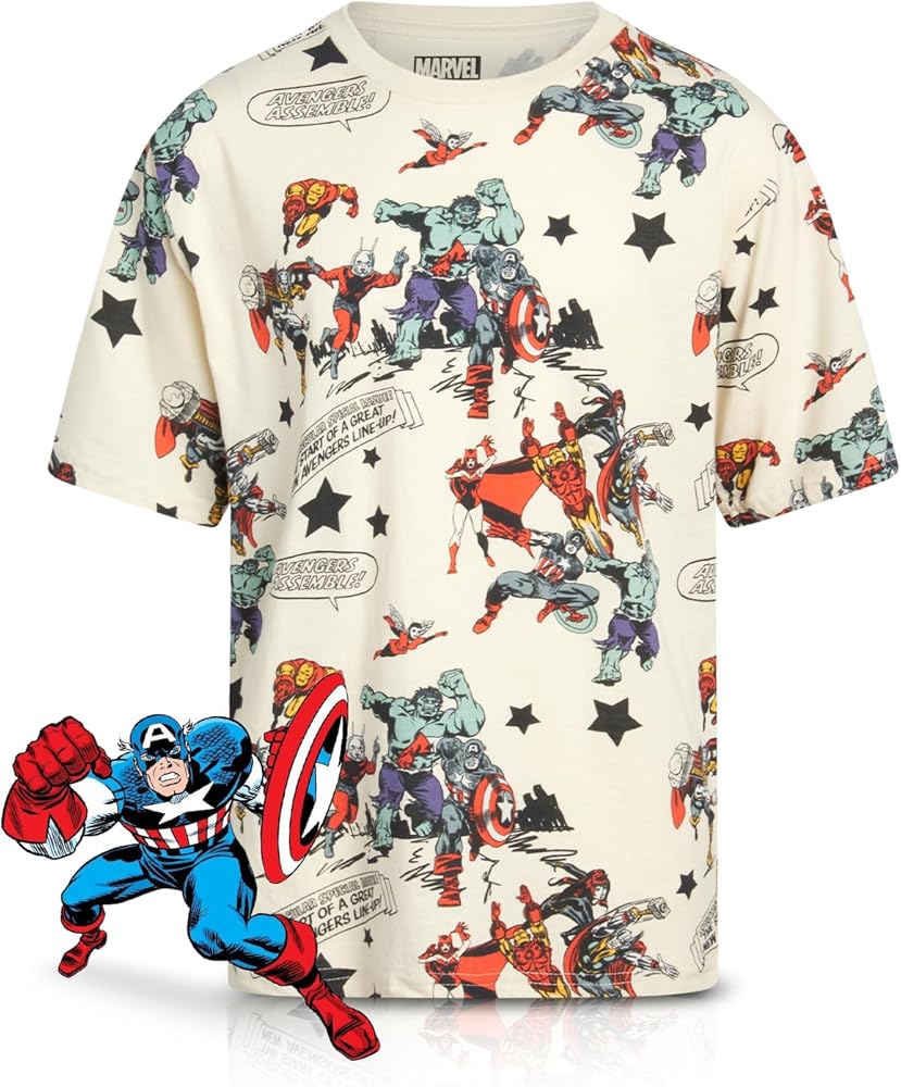 Marvel Avengers Boys' T-Shirt - Spider-Man, Captain America, Hulk, Iron Man - Kids Superhero Short Sleeve Graphic Tee (2T-20)