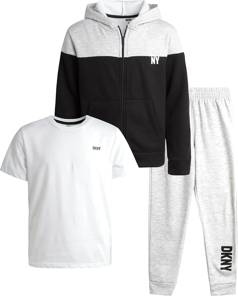 DKNY Boys' Sweatsuit Set - 3 Piece Hoodie, T-Shirt, and Jogger Pants (4-12)