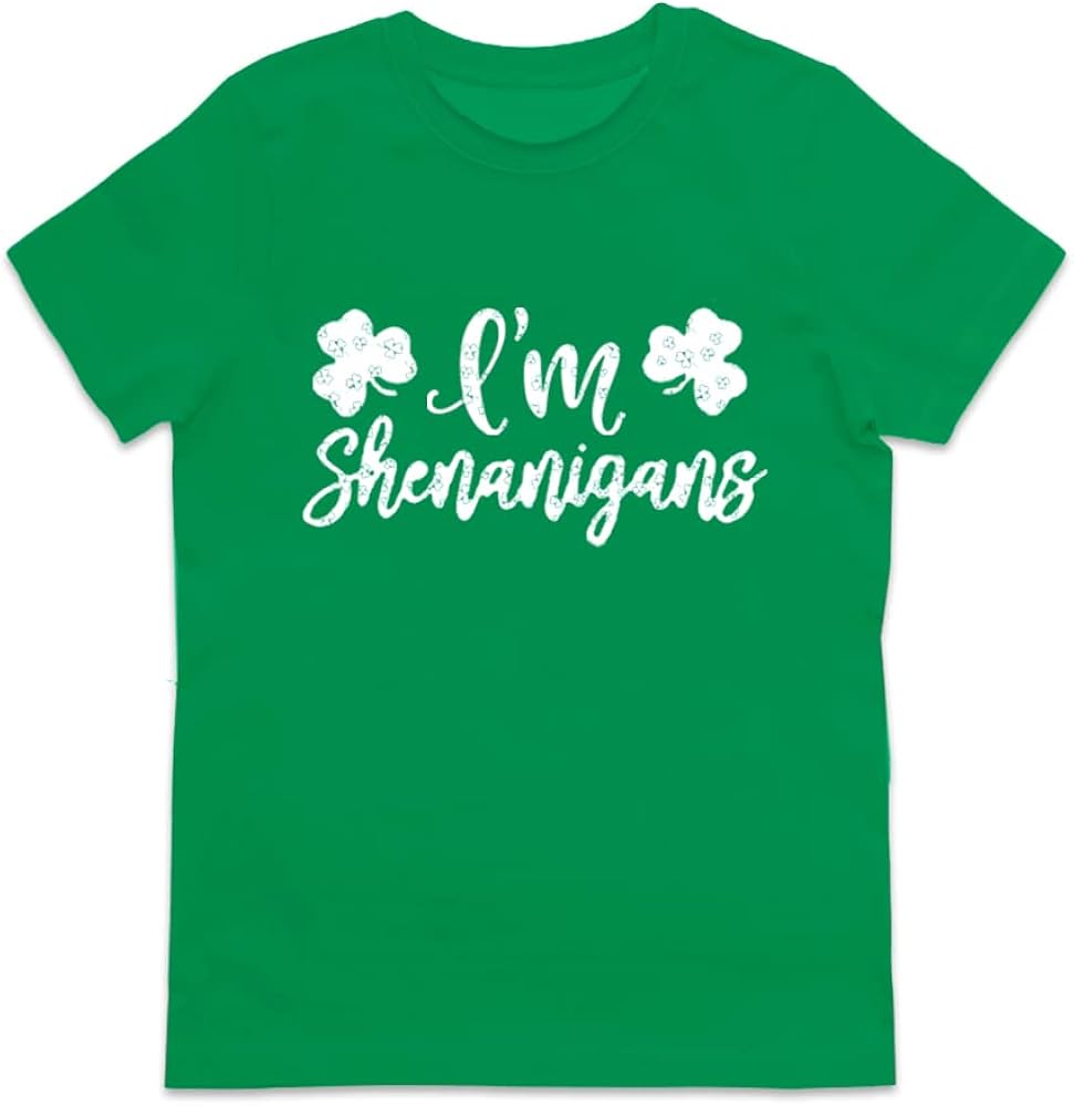 St Patricks Day Kids Shirts Irish Boys T-Shirt Green Shamrock Girls Cute Tops Shenanigans 5-6 Years