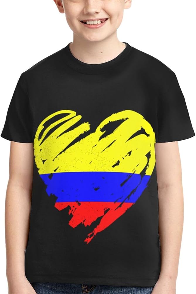 Colombian Flag Boys Girls Shirts Kids Short Sleeve Classic Crewneck Top Tee