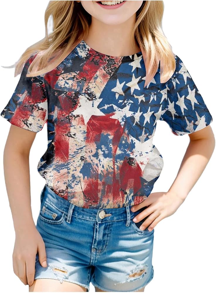 Boys Girls 4th of July Toddler Tees Patriotic Print Funny T-Shirt Cute Short Sleeve Crew Neck Independence Day Tops Tees 3-10 Years,4Th of July Shirt Kids,4Th July Shirts for Boys Navy