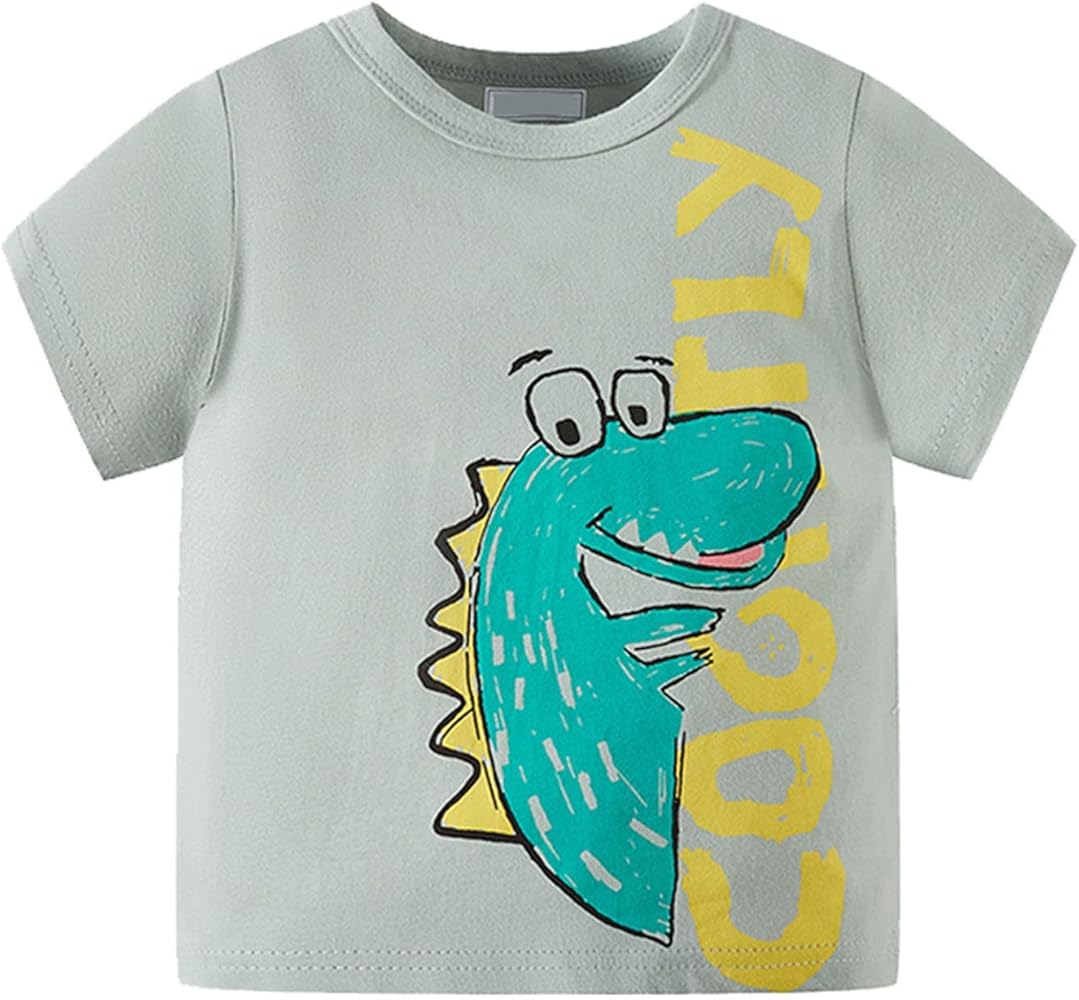 Sinifer Toddler Kids Baby Boys Summer Cartoon Cute Dinosaur Short Sleeve Crewneck T Shirts Tops Tee Green and White Optional