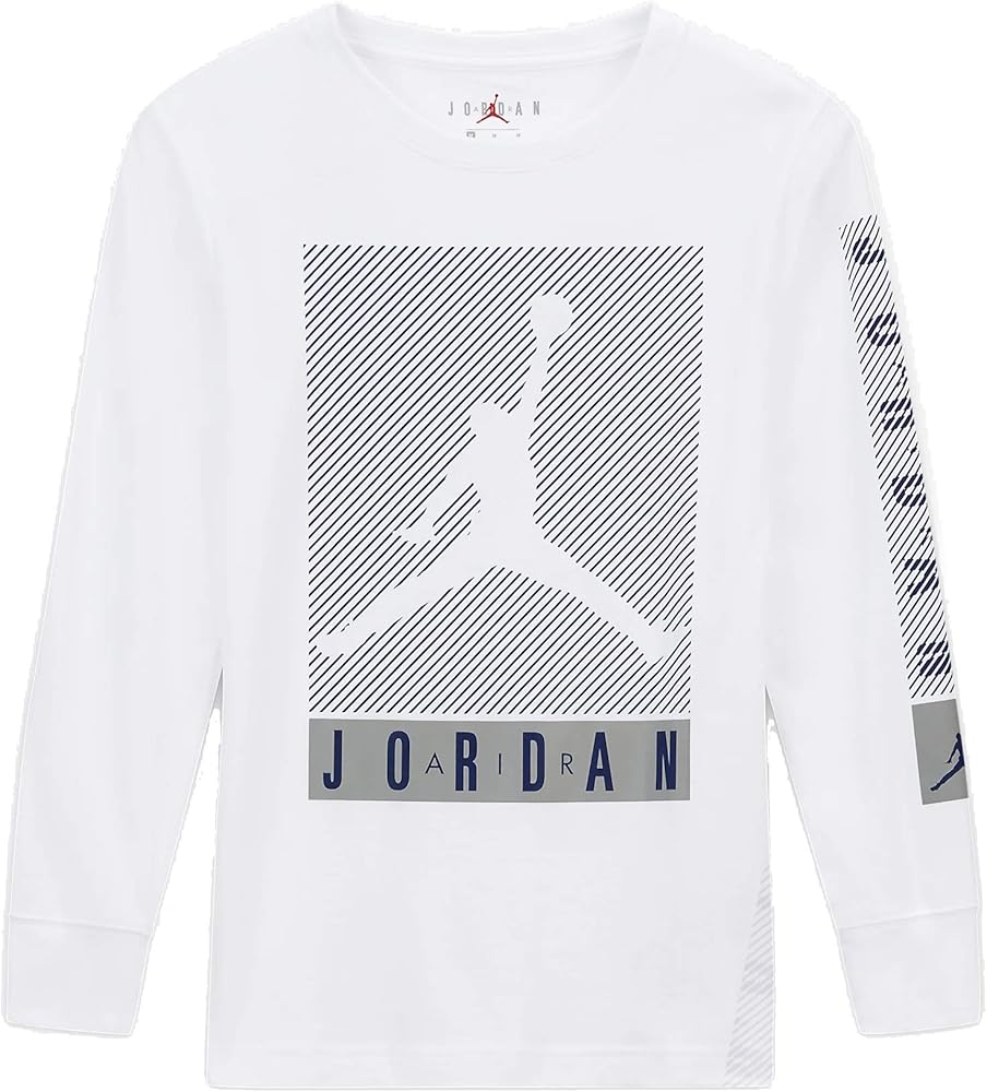 Nike Air Jordan Boys' Jordan Blinds Long-Sleeve T-Shirt (Large, White)