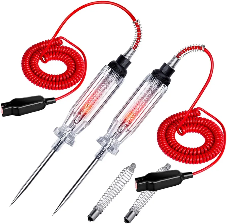 2PCS Heavy Duty Automotive Circuit Tester, Premium 6-24V Test Light with Extended Spring Test Leads & Sharp Piercing Probe, Circuit Voltage Tester with Replacement Indicator Light for Car/Vehicles