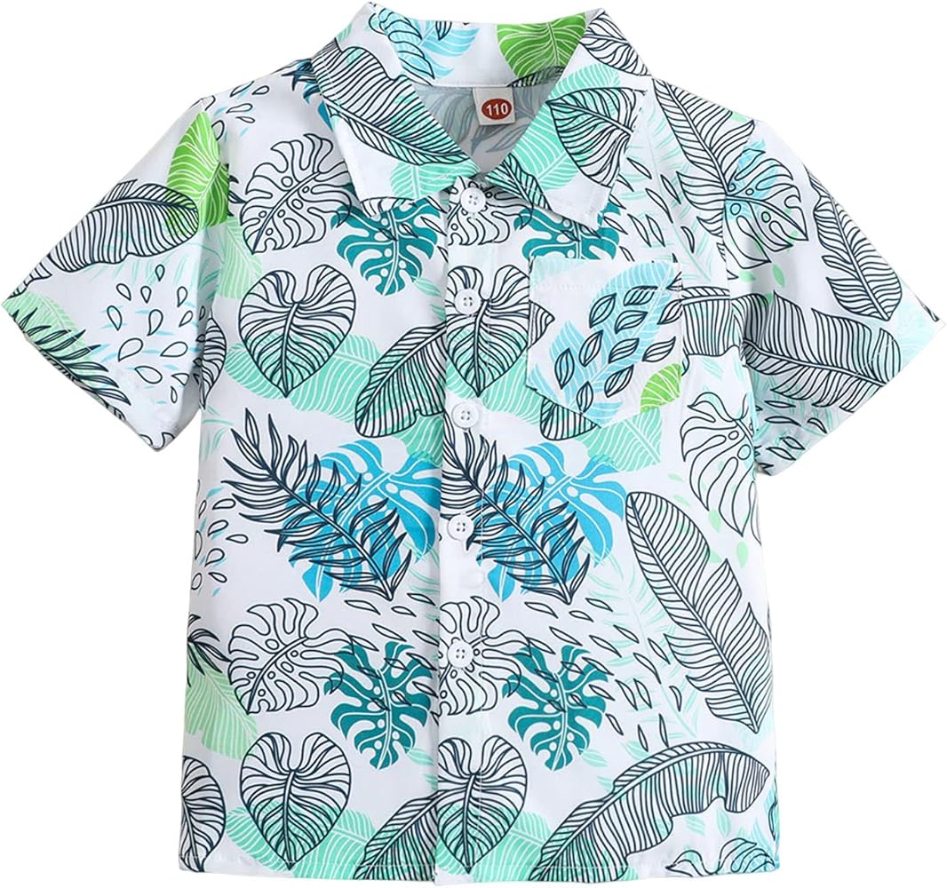 Toddler Boys Short Sleeve Leaf Prints Beach Gentleman T Shirt Tops Boys Thermal Shirts Long Sleeve