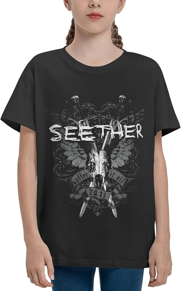 Seethers Shirt Boy's Girl's T Shirts Short Sleeve Graphic Tees Summer Casual Crewneck Tops Black