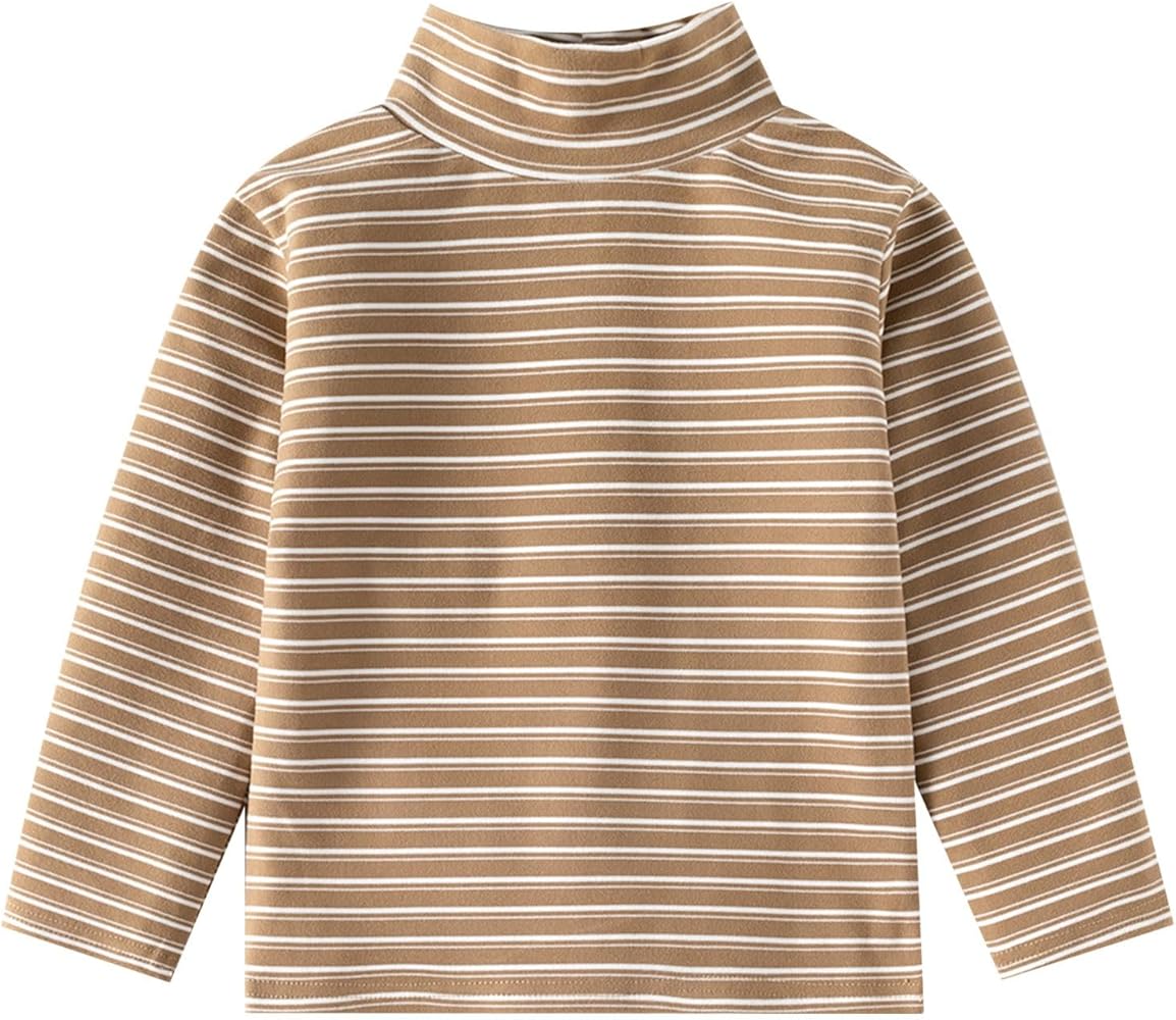 Boys Girls Turtleneck Long Sleeve Soft Cotton T-Shirts Kids Fall Winter Undershirt Stripes Print Warm Tee Tops