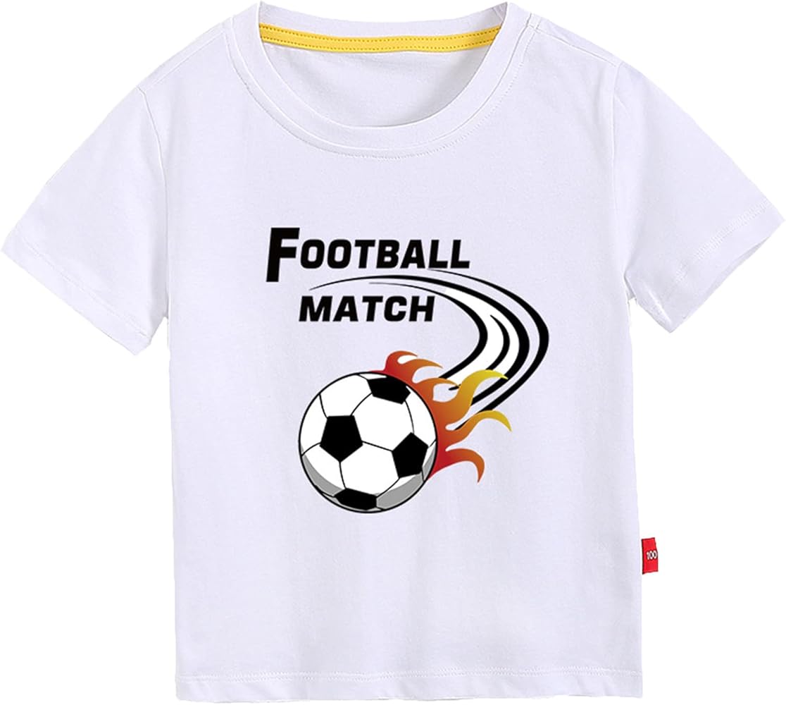 Toddler Kids Girls Boys Football Cartoon 3D Prints Loose Tops Soft Short Sleeve T Shirt Tee Tops Clothes Short Sleeve Shirt Teen (White, 9-10 Years)