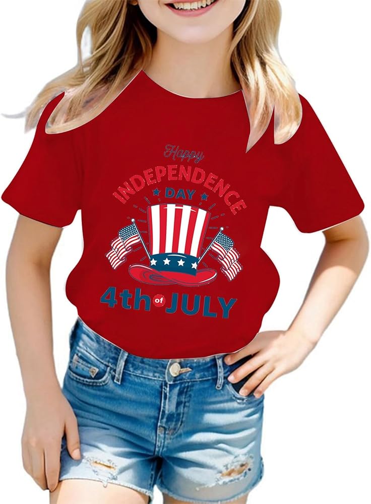 Toddler Girls Boys 4th of July T-Shirt 3D Graphic Printed Tees Shirt Cute Short Sleeve Crewneck Memorial Day Tees Tops 4-10 Years,Fourth of July Toddler Boy,Toddler 4Th of July Shirt Red