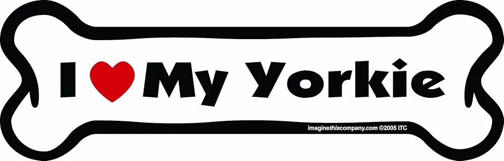 Bone Car Magnet, I Love My Yorkie, 2-Inch by 7-Inch