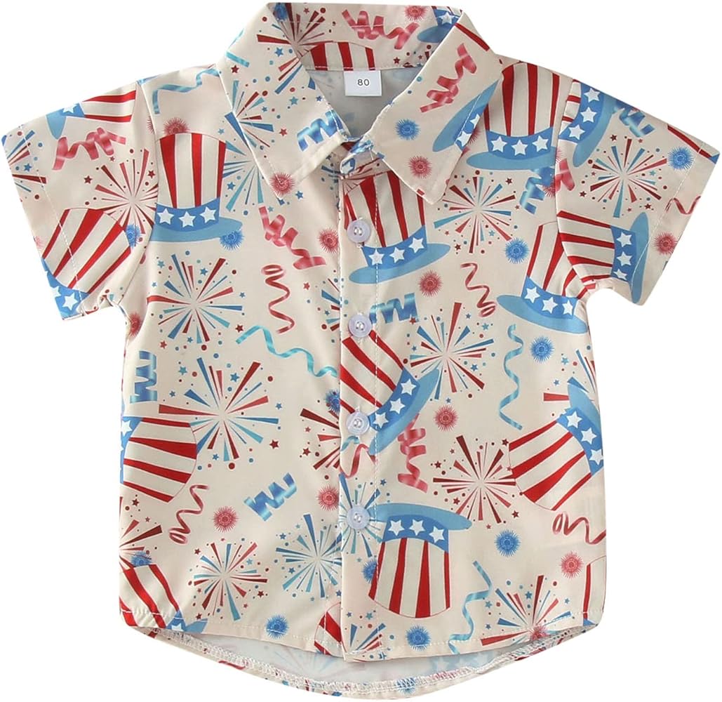 Toddler Boys Short Sleeve Independence Day 4 of July Cartoon Prints T Shirt Tops Boys' Printed Shirts