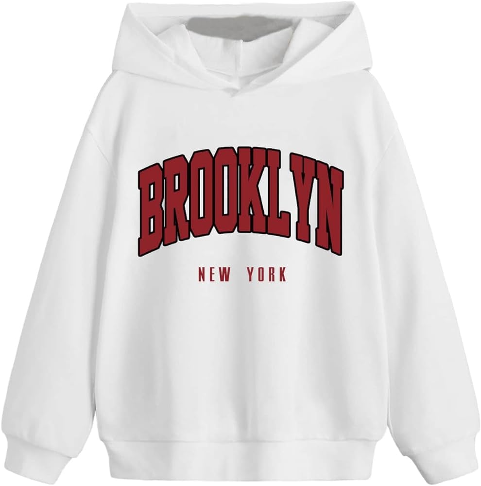 Boy's Letter Graphic Hooded Sweatshirt Long Sleeve Casual Lightweight Preppy Sweatshirts Tops