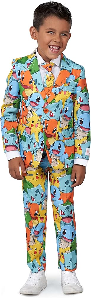 Opposuits Boys Pokémon Suit - Pikachu Outfit - Including Blazer, Pants and Tie - Multicolor