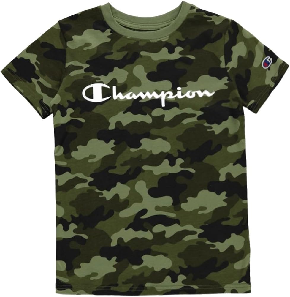 Champion Boys Short-Sleeve Classic Logo Tee/Shirt/T-Shirt (Camo Cargo Olive Green)