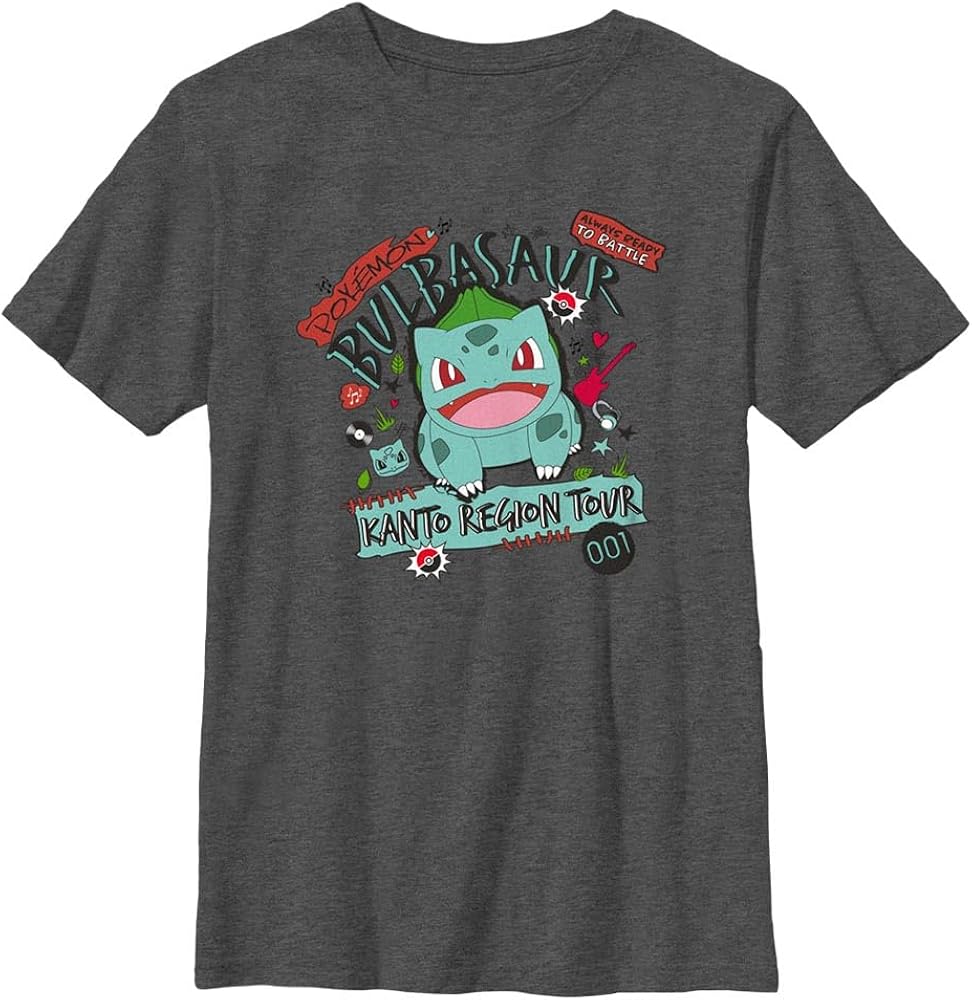 Pokemon Kids Bulbasaur Kanto Tour Boys Short Sleeve Tee Shirt