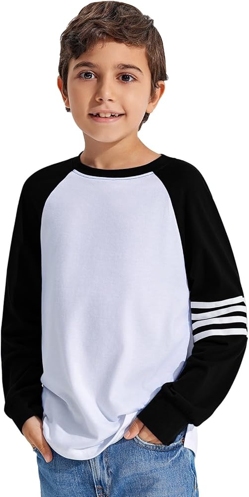 Haloumoning Boys Long Sleeve Raglan T-Shirts Casual Colorblock Crewneck Tops Tees 4-14 Years