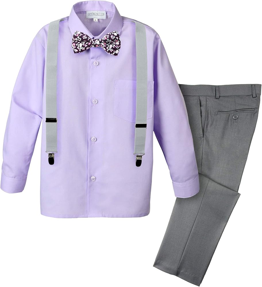 Spring Notion Boys' 4-Piece Suspender Outfit, Customizable Option Available