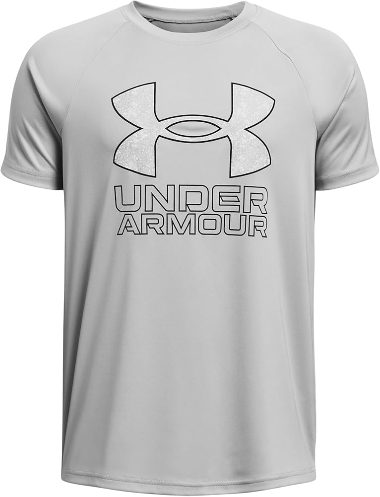 Under Armour Boys Tech Hybrid Printed Fill Short-Sleeve T-Shirt, (016) Mod Gray / / Black, Large