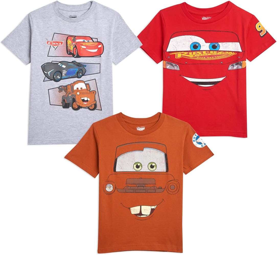 Disney Pixar Cars Tow Mater Lightning McQueen 3 Pack T-Shirts Infant to Big Kid