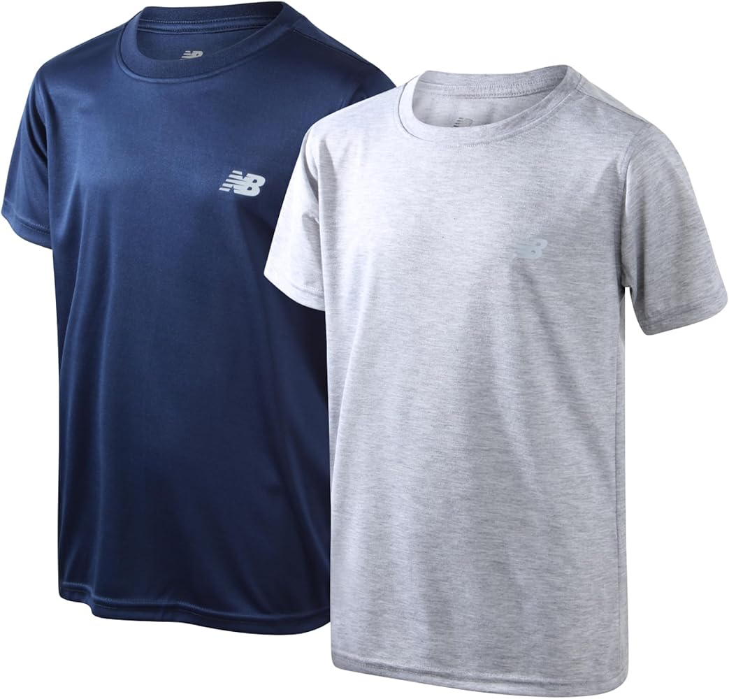 New Balance Boys' T-Shirt - 2 Pack Short Sleeve Active Performance Tee – Dry Fit Shirt for Boys (4-20)