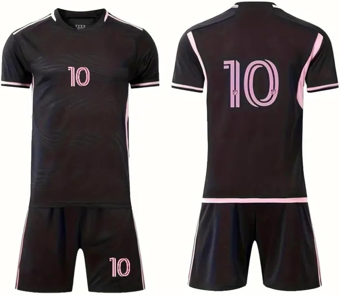 Kids Soccer Sports Set - Short Sleeve Shirt and Shorts Combo, Black