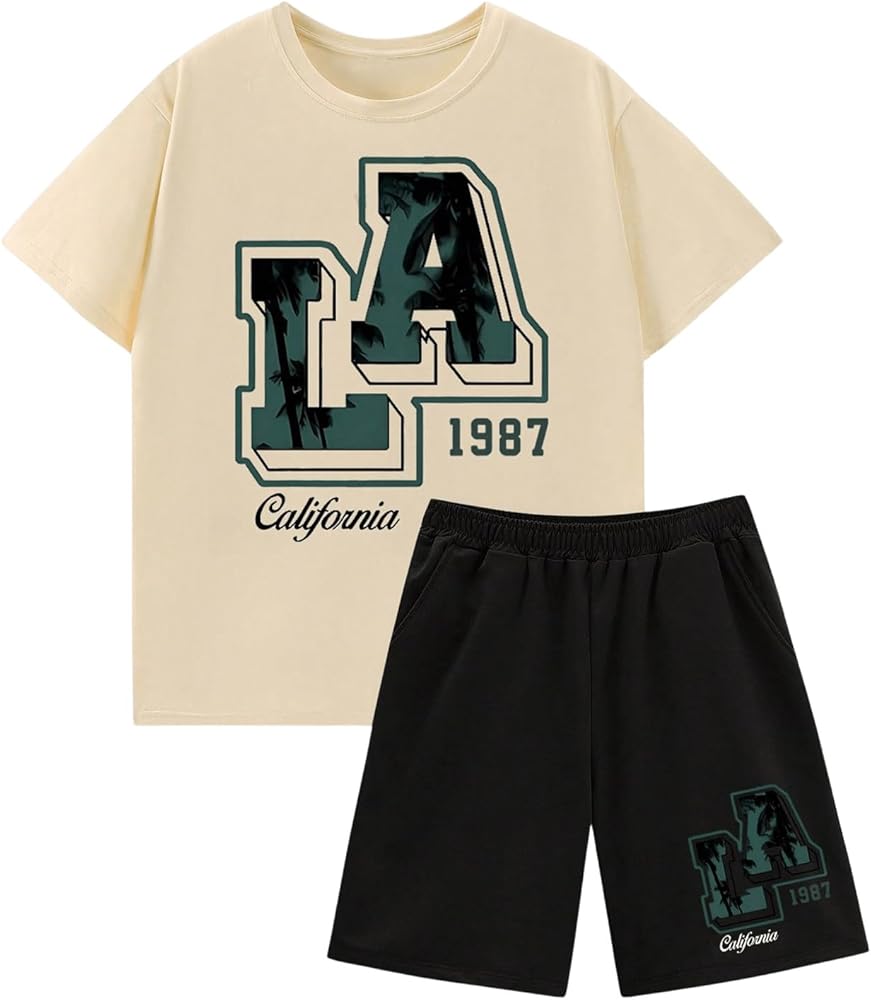 SOLY HUX Boy's Clothing Set Short Sleeve T-Shirt and Track Shorts Casual Summer 2 Piece Outfit