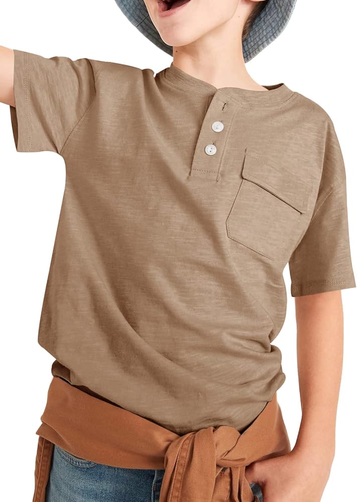 Kindenergy Boys Short Sleeve Tee Shirt Summer Button Down Tees Dress Henley Shirts with One Pocket