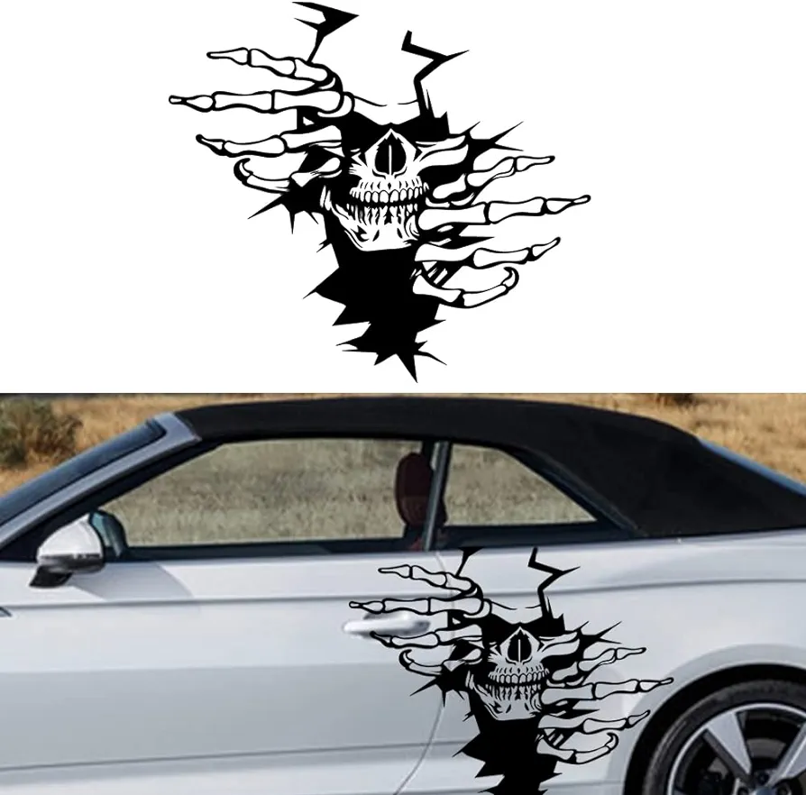 JSCARLIFE 2Pcs Skull Car Body Sticker, Self-Adhesive Vinyl Graphics Decals for Car/Truck, Universal Car Hood Body Side Rear Window Stickers