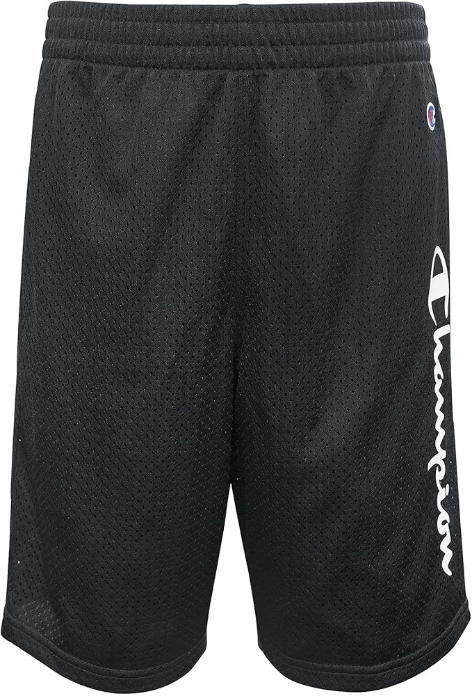 Champion Boy's Vertical Script Mesh Shorts (Big Kids) Black SM (8-10 Big Kid)