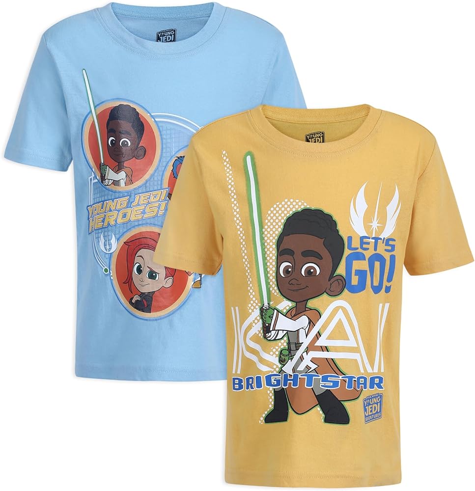 STAR WARS Young Jedi 2 Pack Short Sleeve Shirts for Toddler Boys – Blue/Yellow