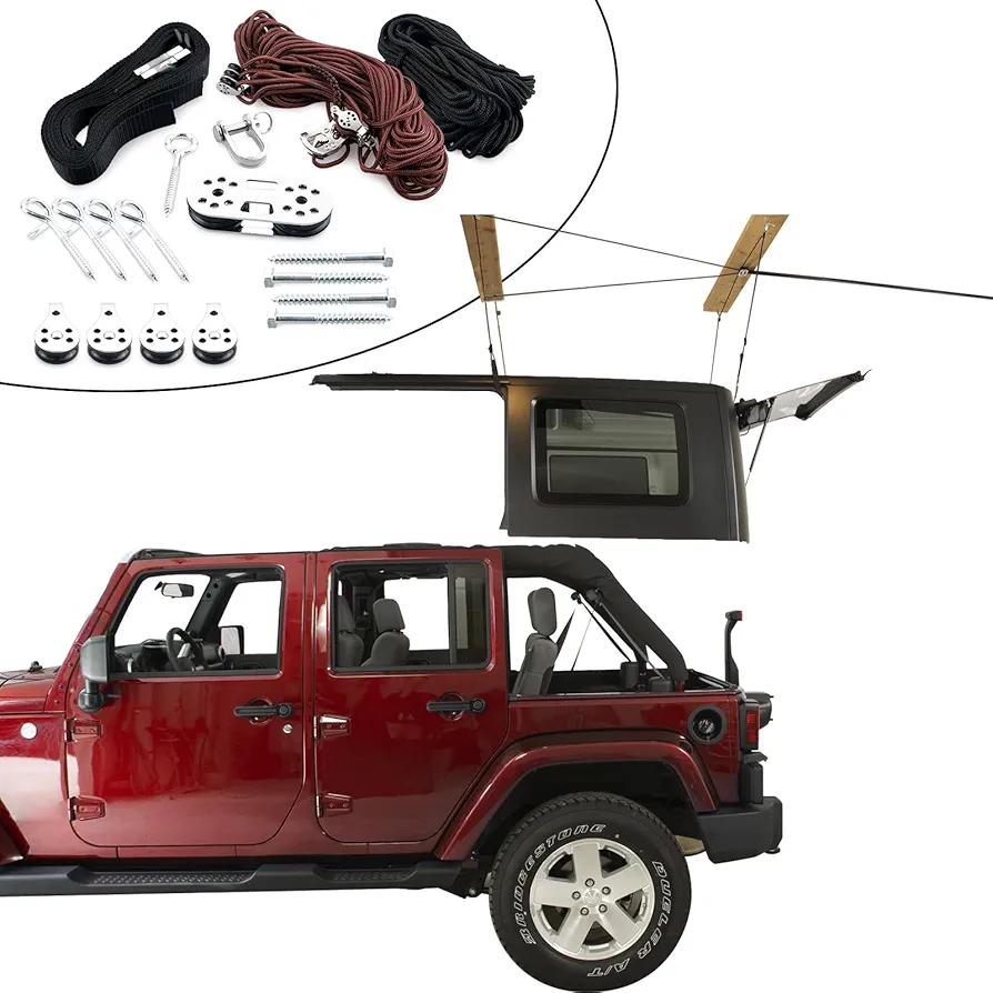 7803.jeep Hardtop Overhead Garage Storage Hoist for Jeep Wrangler and Ford Bronco, Self-Leveling, Safe Anti-Drop System, Easy One-Person Operation, Garage Organization