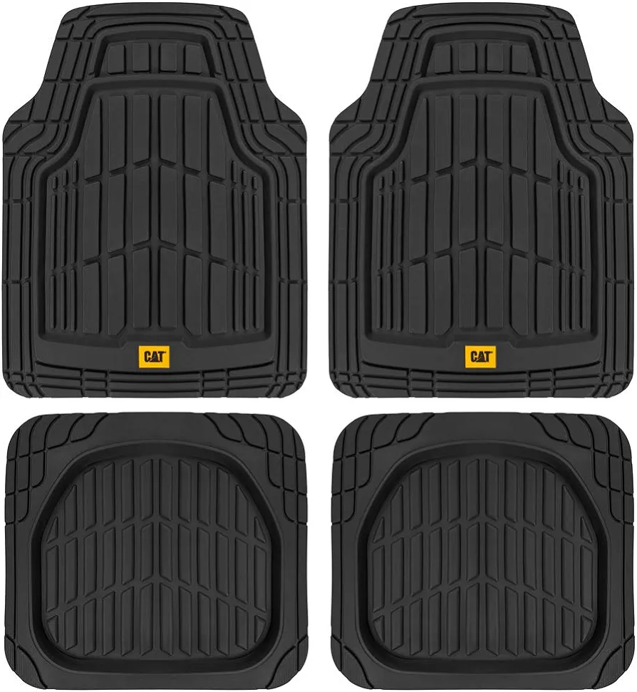 Cat® ToughRide™ Heavy-Duty 4 Piece Rubber All Season Floor Mats for Car Truck Van SUV, Black - Premium Trim to Fit Car Floor Mat, All Weather Deep Dish Automotive Floor Mats, Total Dirt Protection