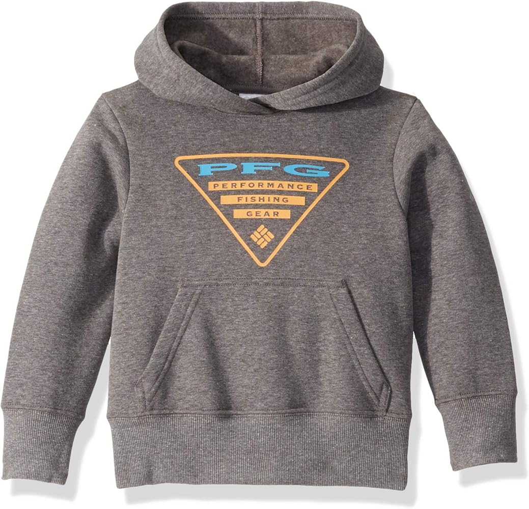 Columbia Youth Little Boys PFG Hoodie, Charcoal Heather PHG Triangle, Small