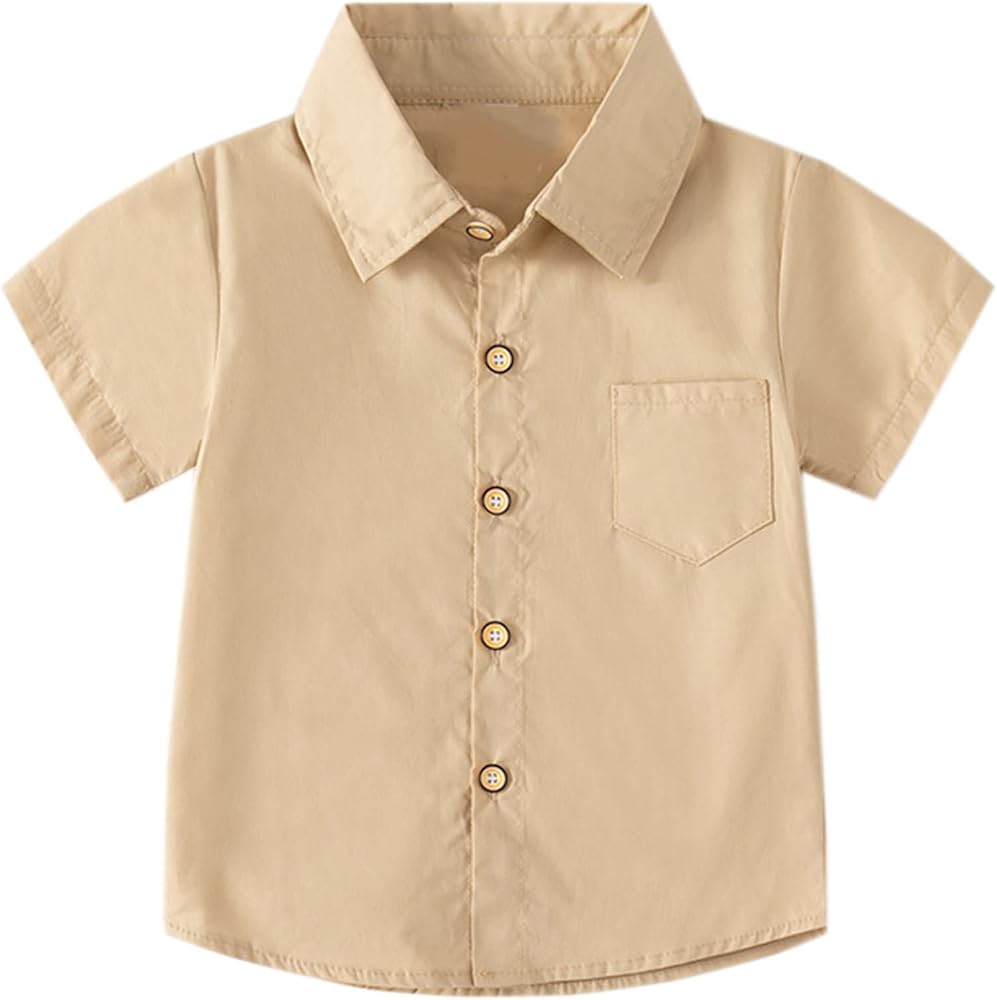 Cromoncent Kids Boys Cotton Short Sleeve Button Down Shirts, 18 Months - 7 Years