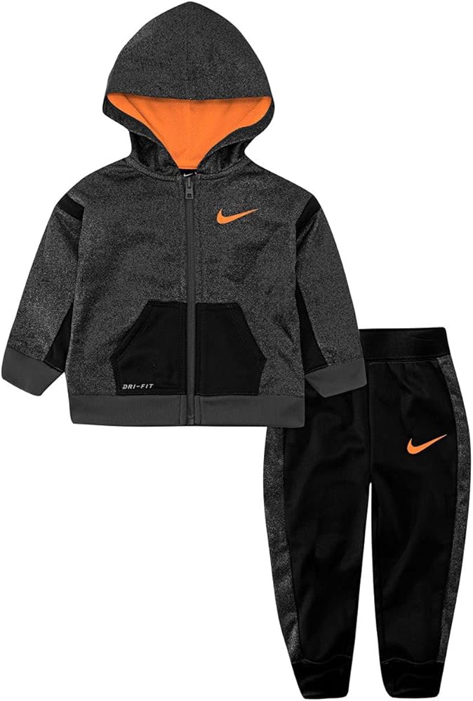 Nike Boy`s Therma Fleece Full Zip Hoodie & Jogger Pants 2 Piece Set (Black(86F109-023)/Grey, 6)