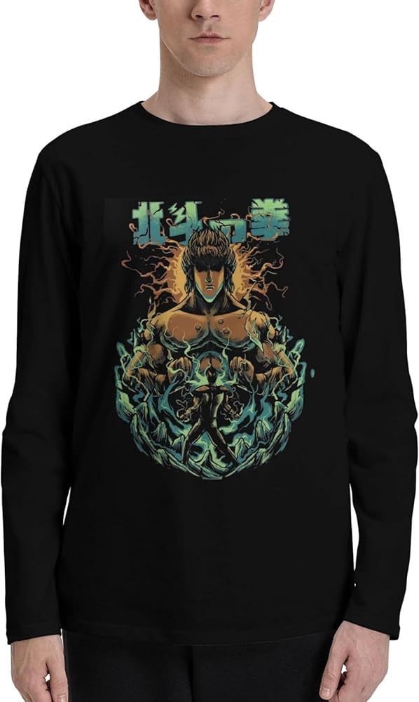 Anime Fist of The Anime North Star T Shirt Man's Summer Round Neck Shirts Casual Long Sleeve Tee Black