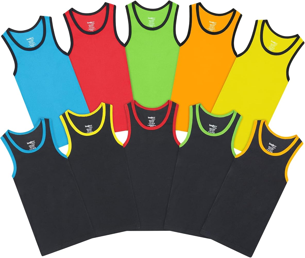 Buyless Fashion Boys Scoop Neck Tagless Undershirts Soft Cotton Tank Top (10 Pack)